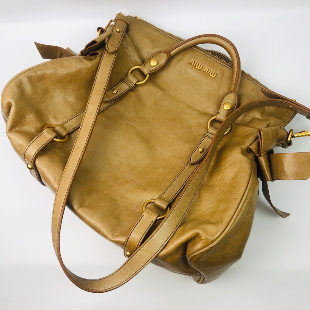Authentic Miu Miu Brown Soft Leather 2Way Shoulder - Picture 2 of 8